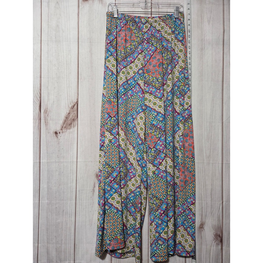 Boho Chic Patchwork Wide Leg Palazzo Pants‎ Ladies Medium Colorful Bohemian - Picture 2 of 6